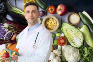 Legumi con verdure ed ortaggi vari ed un nutrizionista