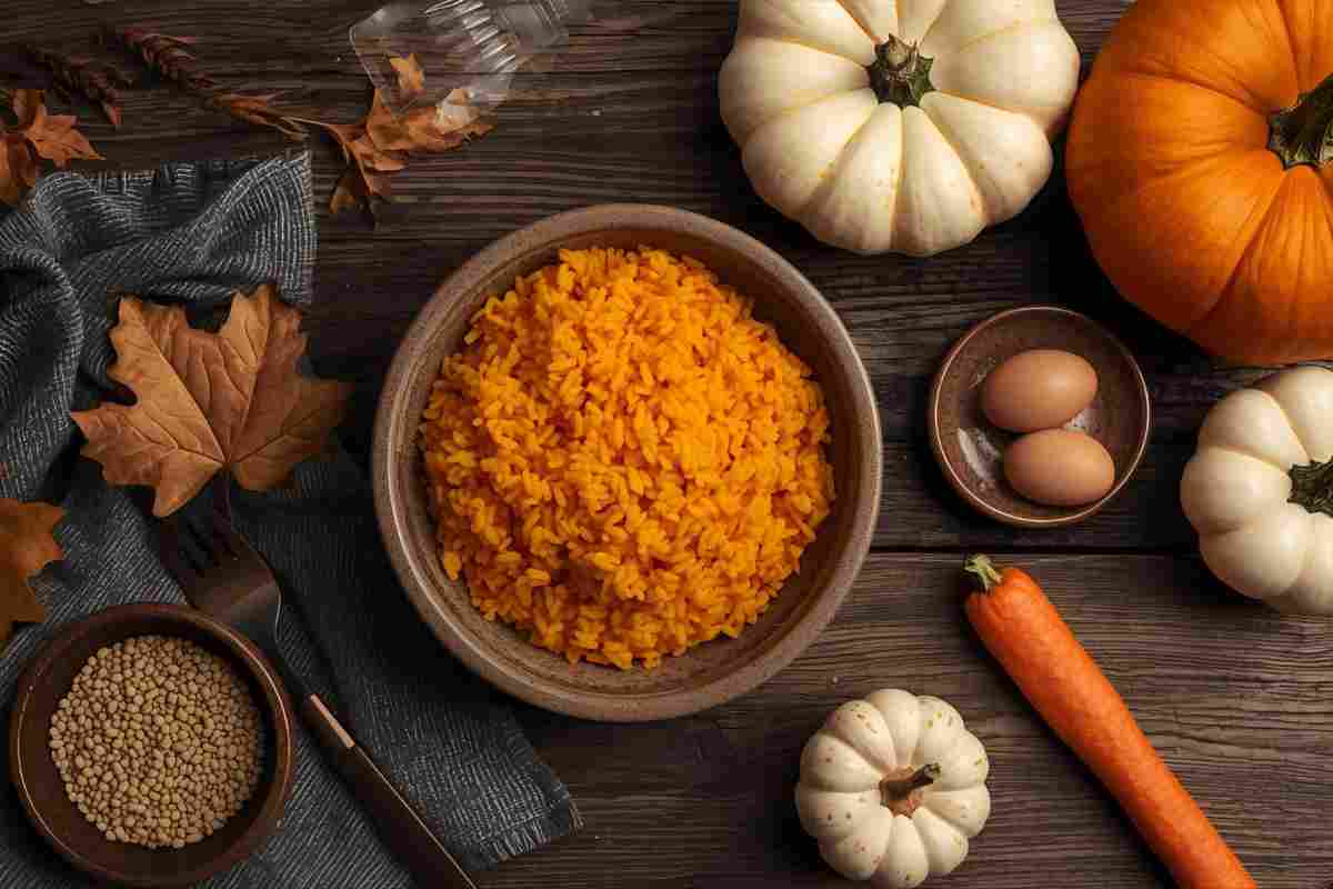 ingredienti risotto alla zucca su un tavolo