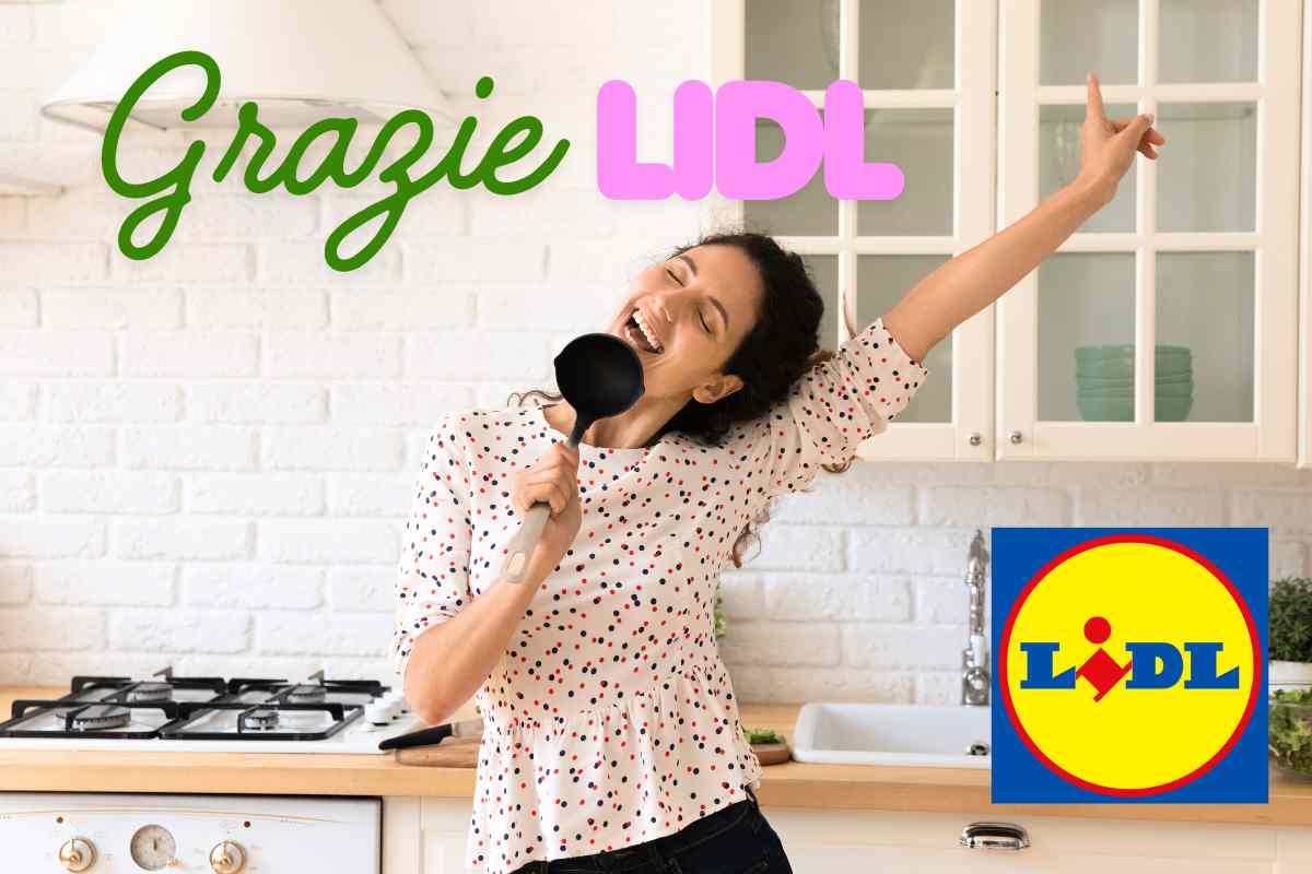 donna canta in cucina scritta grazie lidl logo lidl