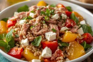 farro coi peperoni, tonno e feta