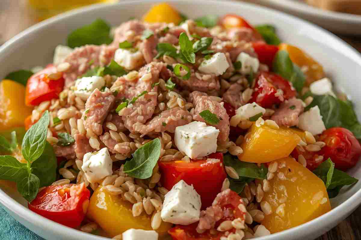 farro coi peperoni, tonno e feta